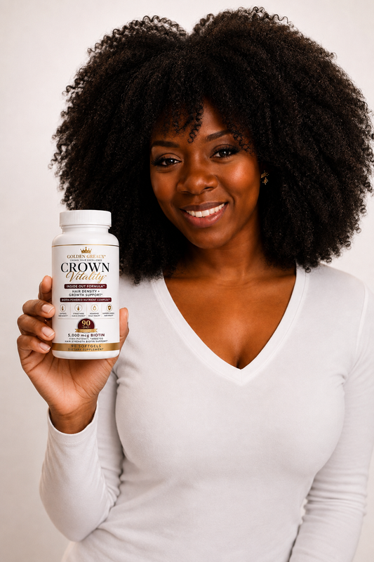 CROWN VITALITY™
AM: Inside Out Formula™ — Hair Density + Growth Support
Biotin-Powered Nutrient Complex™ | 90-Day Supply Softgels