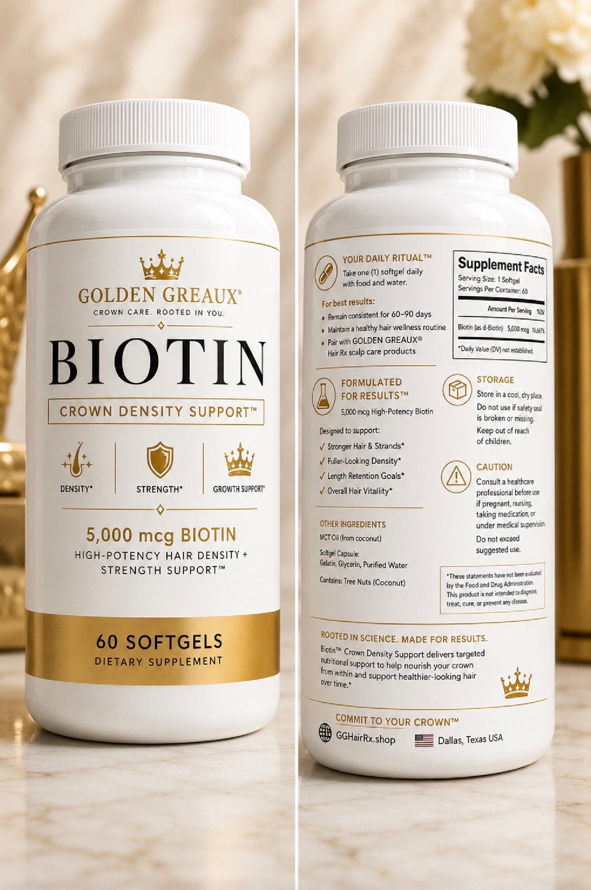 BIOTIN™ 

PM: Crown Density Support | 90-Day Supply Softgel