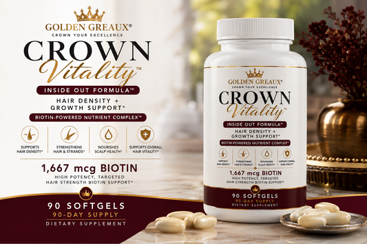 CROWN VITALITY™

AM: Inside Out Formula™ — Hair Density + Growth Support

Biotin-Powered Nutrient Complex™ | 90-Day Supply Softgels